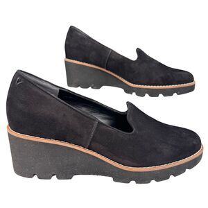 Vionic Wedge Suede Shoes Sz 10 Black Willa Leather Slip On Comfort Orthotic